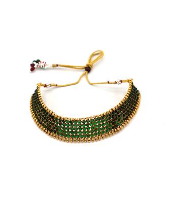Green Stone Antique Kempu Choker Necklace Set 6