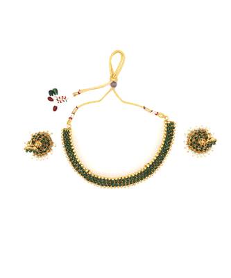 Green Stone Antique Kempu Choker Necklace Set 7