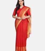 red woven cotton silk saree with blouse