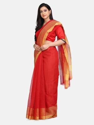 red woven cotton silk saree with blouse 7