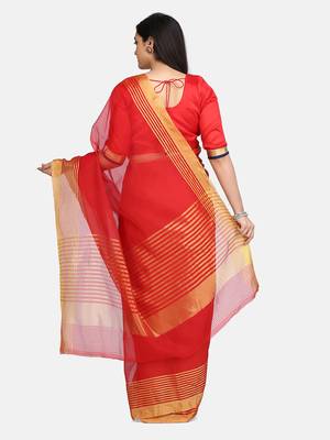red woven cotton silk saree with blouse 8