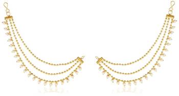 Designer 3 line Bridal pearl earchain or ear support earrings for Wedding 2