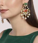 Designer Red Green Meenakari lotus floral motif danglers-drops stud earrings