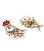 Designer Red Green Meenakari lotus floral motif danglers-drops stud earrings
