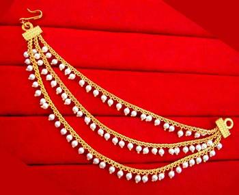 Designer 3 line Bridal pearl earchain or ear support earrings for Wedding 1