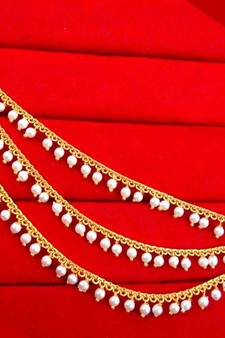 Designer 3 line Bridal pearl earchain or ear support earrings for Wedding