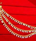 Designer 3 line Bridal pearl earchain or ear support earrings for Wedding