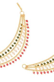 Designer 3 line Bridal pearl earchain or ear support earrings for Wedding