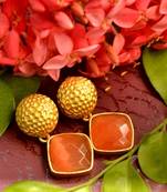 Designer Orange stone floral motif danglers drops Studs earrings
