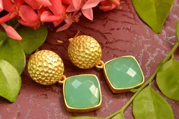 Designer Green stone floral motif danglers drops Studs earrings 1