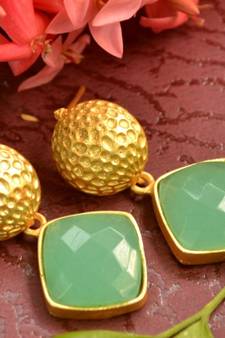 Designer Green stone floral motif danglers drops Studs earrings