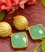 Designer Green stone floral motif danglers drops Studs earrings