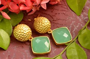 Designer Green stone floral motif danglers drops Studs earrings 2