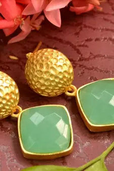 Designer Green stone floral motif danglers drops Studs earrings