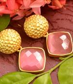 Designer Pink stone floral motif danglers drops Studs earrings