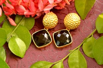Designer Black stone floral motif danglers drops Studs earrings 1