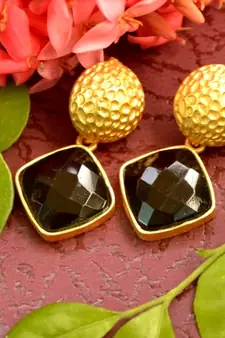Designer Black stone floral motif danglers drops Studs earrings