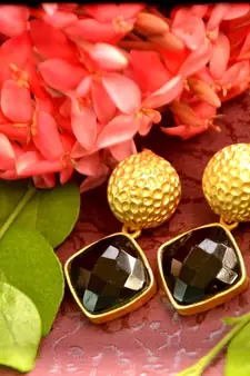 Designer Black stone floral motif danglers drops Studs earrings