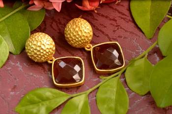 Designer Brown stone floral motif danglers drops Studs earrings 1