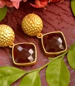 Designer Brown stone floral motif danglers drops Studs earrings