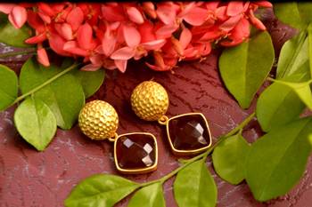 Designer Brown stone floral motif danglers drops Studs earrings 2