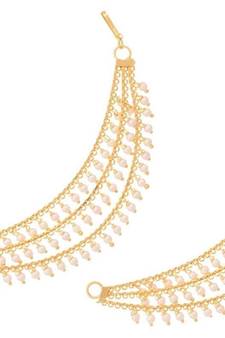 Designer 3 line Bridal pearl earchain or ear support earrings for Wedding