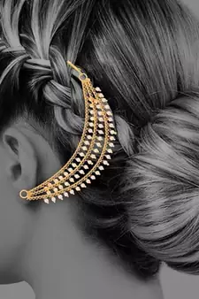 Designer 3 line Bridal pearl earchain or ear support earrings for Wedding