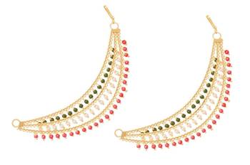 Designer 3 line Bridal pearl earchain or ear support earrings for Wedding 2