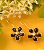 Designer Black stone floral motif danglers drops hoop earrings