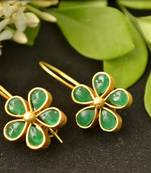 Designer green stone floral motif danglers drops hoop earrings