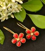 Designer Red stone floral motif danglers drops hoop earrings