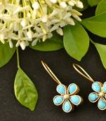 Designer Turquoise stone floral motif danglers drops hoop earrings