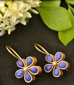 Designer Purple stone floral motif danglers drops hoop earrings