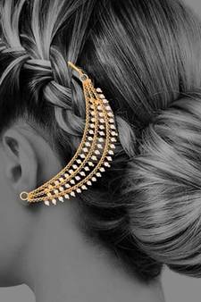 Designer 3 line Bridal pearl earchain or ear support earrings for Wedding