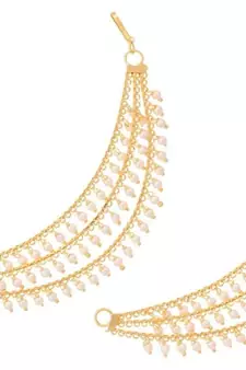 Designer 3 line Bridal pearl earchain or ear support earrings for Wedding