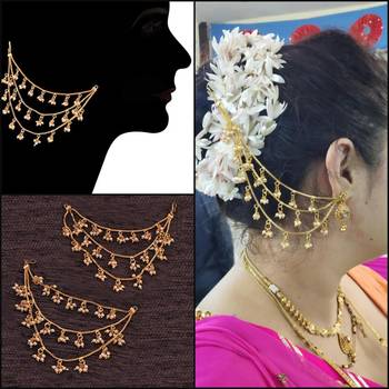  Designer 3 line Bridal pearl earchain or ear support earrings for Wedding 1