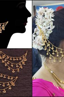  Designer 3 line Bridal pearl earchain or ear support earrings for Wedding