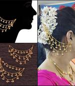 Designer 3 line Bridal pearl earchain or ear support earrings for Wedding