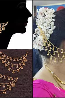 Designer 3 line Bridal pearl earchain or ear support earrings for Wedding