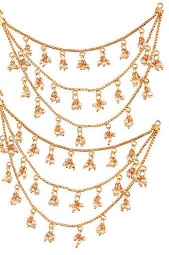 Designer 3 line Bridal pearl earchain or ear support earrings for Wedding