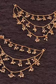  Designer 3 line Bridal pearl earchain or ear support earrings for Wedding
