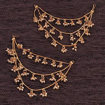 Designer 3 line Bridal pearl earchain or ear support earrings for Wedding 5