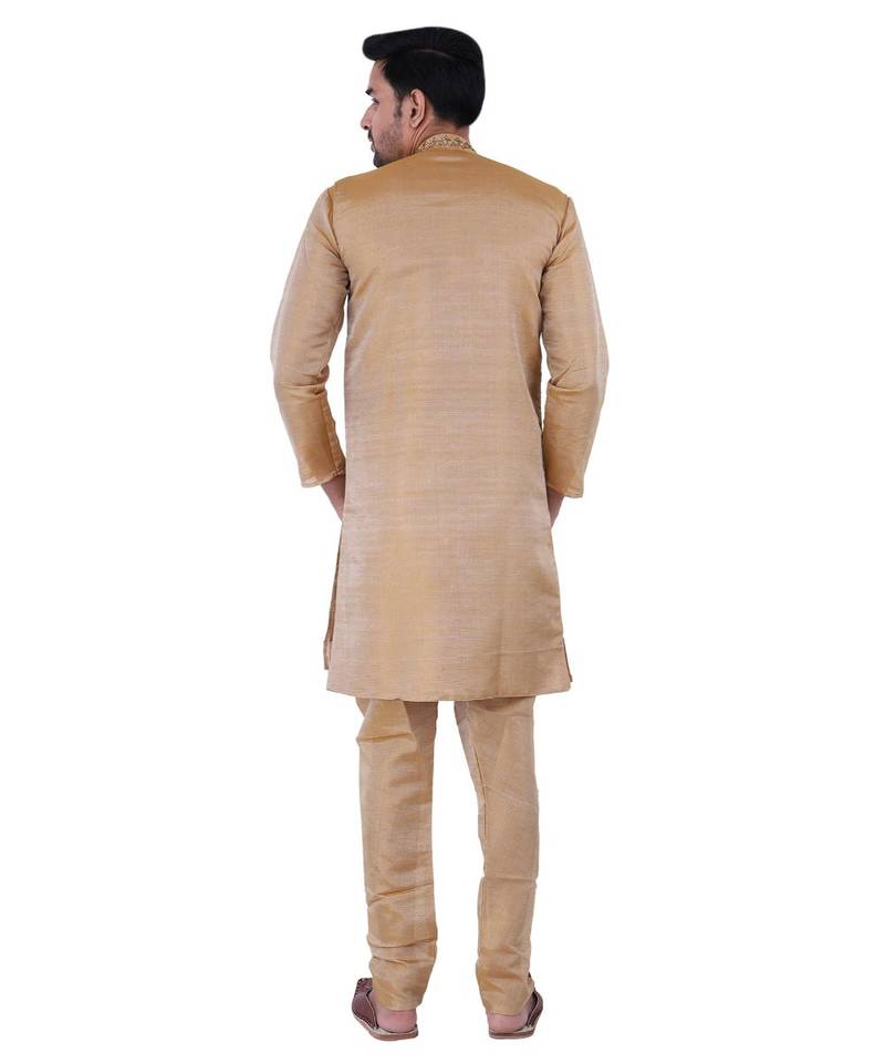 Silk  Chiku Sherwani Long Kurta Chiku Pyjama Chiku jacket  and  Stole Party Dress Set