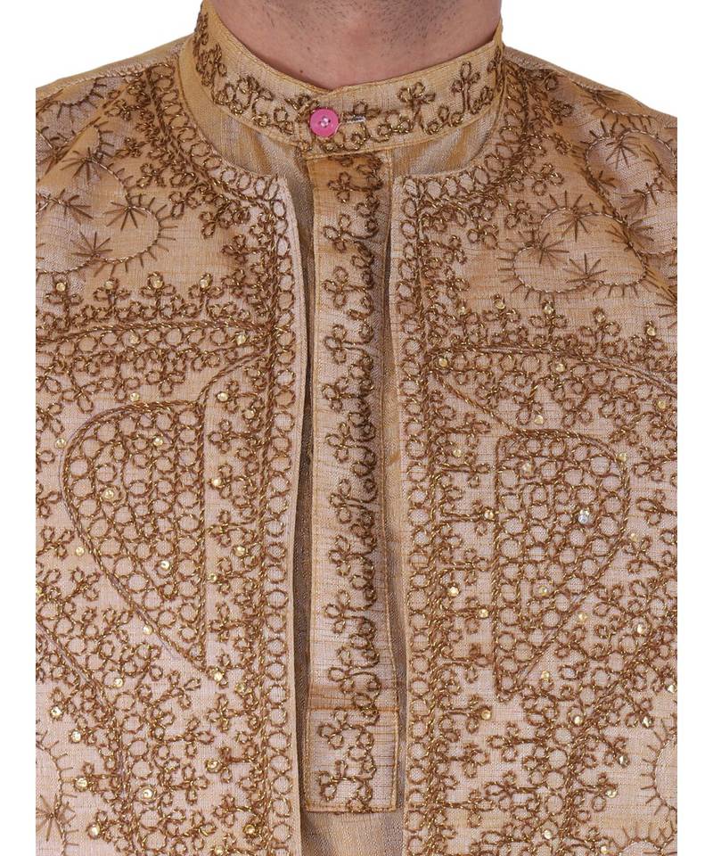 Silk  Chiku Sherwani Long Kurta Chiku Pyjama Chiku jacket  and  Stole Party Dress Set