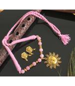 Beautiful Gold Tone Baby Pink Agate Thread Designer Necklace Set Dj28109