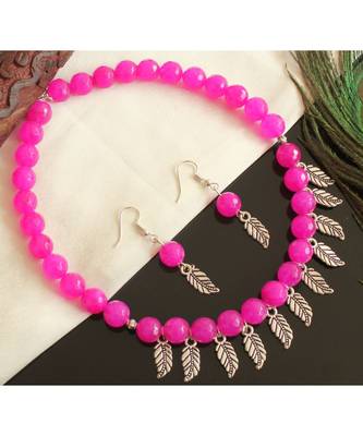 Beautiful Silver Tone Pink Agates Designer Necklace Set Dj28101 1