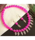 Beautiful Silver Tone Pink Agates Designer Necklace Set Dj28101