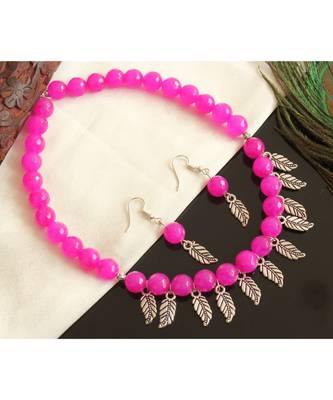 Beautiful Silver Tone Pink Agates Designer Necklace Set Dj28101 2
