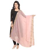 Fabric and Lace Pink Organza Party & Festive Women's Dupatta or Chunni