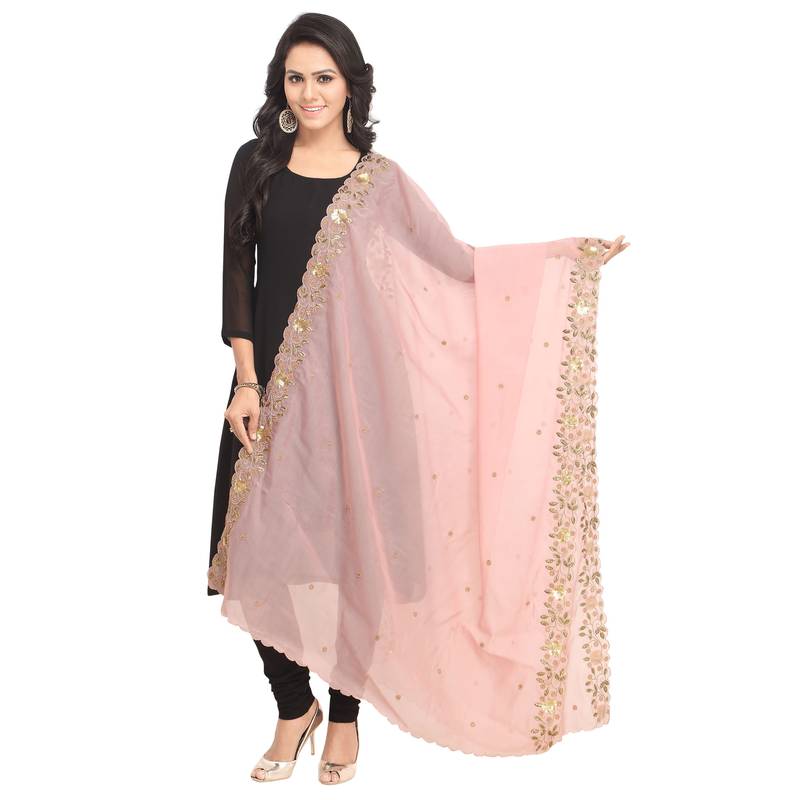 Fabric and Lace Pink Organza Party & Festive Women's Dupatta or Chunni